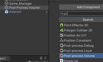 Add Component Post-process Volume